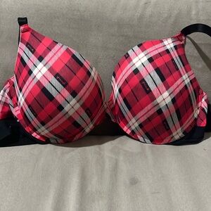 Victoria's Secret PINK Bra Wear Everywhere Push Up Red Plaid.